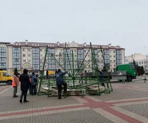 Пинск готовится к Новому году: на пл. Ленина устанавливают главную ёлку